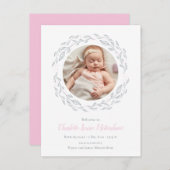 ベビーガールフォトピンクモダンフローラエレガント誕生 案内ポストカード (正面/裏面)