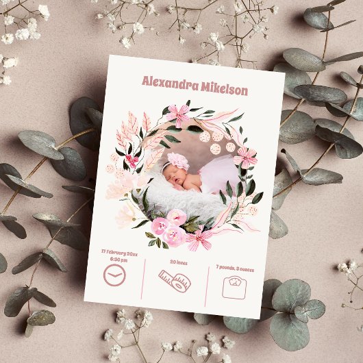 ベビーガールフォトモダン誕生 案内状