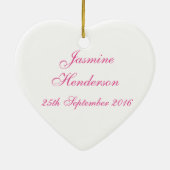 ベビーガールフォト初めてのクリスマスデコレーションピンク セラミックオーナメント (裏面)