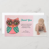 ベビーガールフクロウありがとう写真テンプレートフォトカード サンキューカード (正面/裏面)