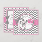 ベビーガールフクロウシェブロンプリントベビーシャワー 招待状 (正面/裏面)