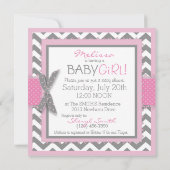 ベビーガールフクロウシェブロンプリントベビーシャワー 招待状 (裏面)