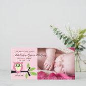 ベビーガールフクロウテーマ誕生発表写真カード 案内状 (スタンド正面)