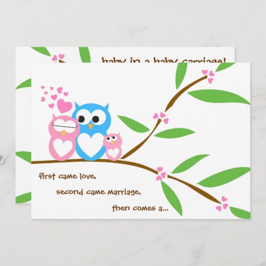 ベビーガールフクロウベビーシャワー招待状 招待状 (正面/裏面)