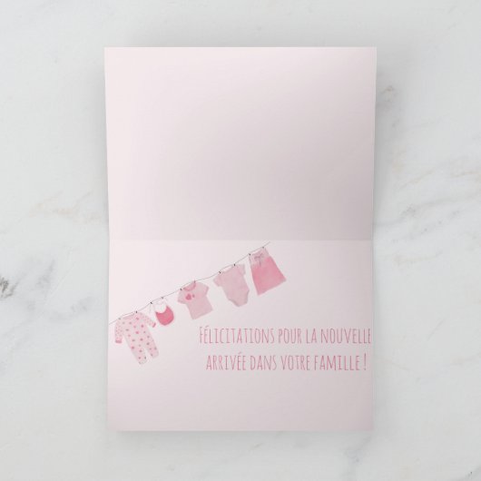 ベビーガールフランスのおめでとう カード (内部)