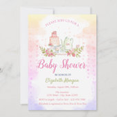 ベビーガールフローラティーポットベビーシャワー 招待状 (正面)