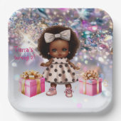 ベビーガールブラウンスキンきらきら光るパーティー ペーパープレート (正面)