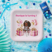 ベビーガールブラウンスキン1st誕生日パーティー ペーパープレート (パーティー)