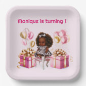 ベビーガールブラウンスキン1st誕生日パーティー ペーパープレート (正面)