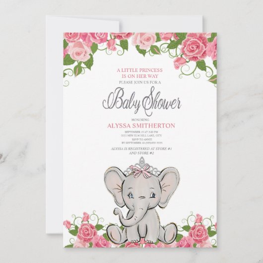 ベビーガールプリンセスティアラエレファントピンクフローラ 招待状 (正面)