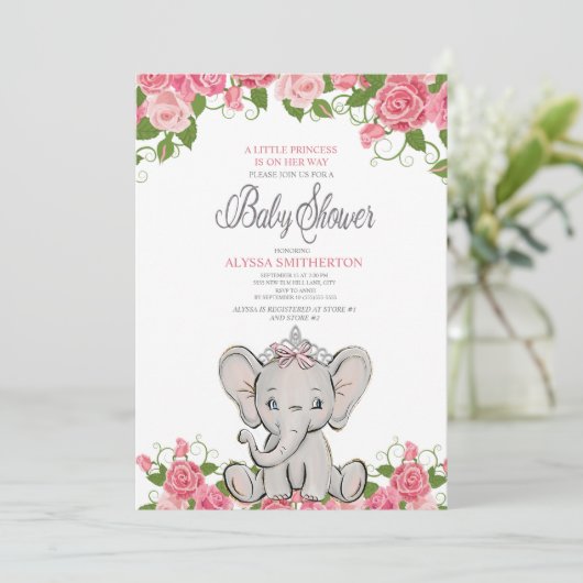 ベビーガールプリンセスティアラエレファントピンクフローラ 招待状 (スタンド正面)