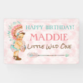 ベビーガールヘアドレ先住民アメリカンピンクアクア 横断幕 (横)