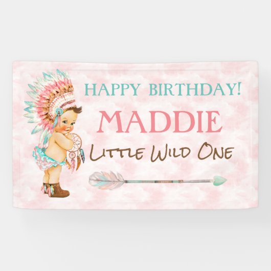 ベビーガールヘアドレ先住民アメリカンピンクアクア 横断幕 (横)