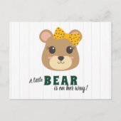 ベビーガールベアーグリーン&金ゴールドベビーシャワー招待状 ポストカード (正面)