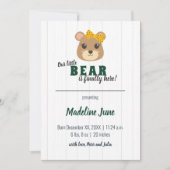 ベビーガールベアーグリーン&金ゴールド垂直ベビー 案内状 (正面)