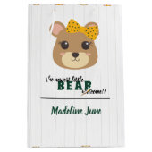 ベビーガールベアーグリーン&金ゴールド ミディアムペーパーバッグ (正面)