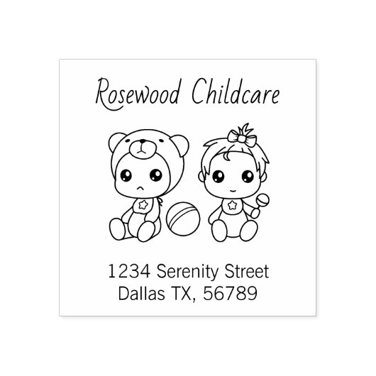 ベビーガールベアーデイケアアドレス3 ラバースタンプ (インプリント)
