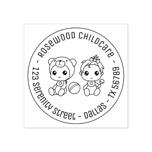 ベビーガールベアーデイケアラウンドアドレス ラバースタンプ (インプリント)