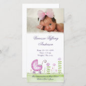 ベビーガールベビーカー出産発表フォトカード 案内状 (正面/裏面)