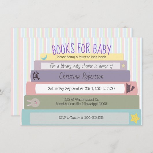 ベビーガールベビーシャワーの本 招待状 (正面/裏面)