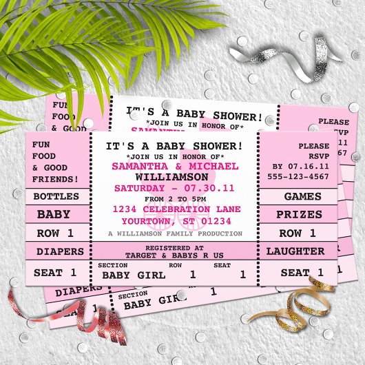 ベビーガールベビーシャワーコンサートチケット招待状