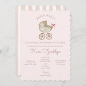 ベビーガールベビーシャワー招待状かわいらしインピンク 招待状 (正面/裏面)