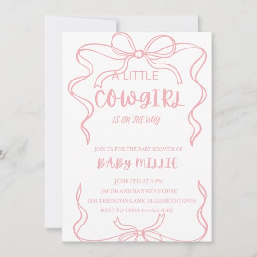 ベビーガールベビーシャワー招待状-女性のカーボーイテーマ 招待状 (正面)