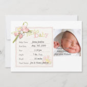 ベビーガールベビー発表生まれたばかりの 案内状 (正面)