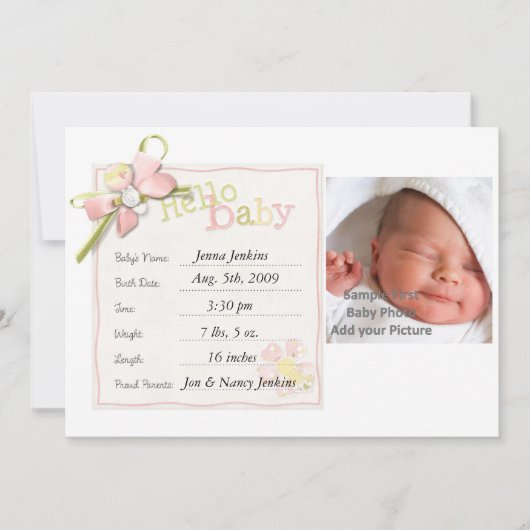 ベビーガールベビー発表生まれたばかりの 案内状 (正面)