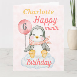 ベビーガールペンギン6ヶ月誕生日ビッグカード カード