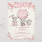 ベビーガールホットエアバルーンシャワー招待状 招待状 (正面/裏面)