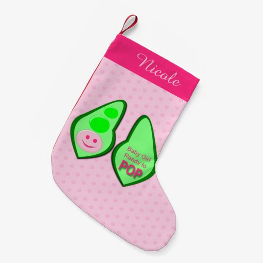 ベビーガールポップ・アートのピンクピーの準備ができていカスタムる スモールクリスマスストッキング (正面 (吊り時))