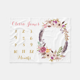 ベビーガールマイルストーン毎月ベビーブランケット フリースブランケット