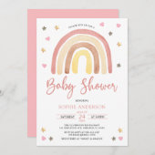 ベビーガールミュート音色ボホレインボーベビーシャワー 招待状 (正面/裏面)