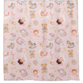 ベビーガールムーンスターベアーオモチャピンク背景 シャワーカーテン (正面)