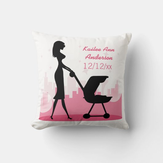 ベビーガールメトロ誕生発表ピンクシティ クッション (正面)