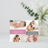 ベビーガールモダンピンク写真コラージュ赤ちゃんシャワー ポストカード (スタンド正面)