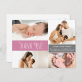 ベビーガールモダンピンク写真コラージュ赤ちゃんシャワー ポストカード (正面/裏面)