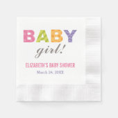 ベビーガールモダンレターベビーカラフルシャワー 縁ありカクテルナプキン (正面)