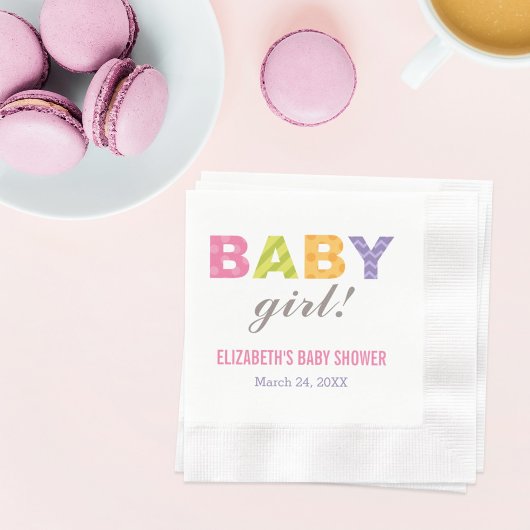 ベビーガールモダンレターベビーカラフルシャワー 縁ありカクテルナプキン