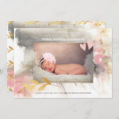 ベビーガールモダン金ゴールドグレーピンク誕生 案内状 (正面/裏面)