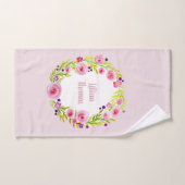 ベビーガールモノグラム水彩花のリース名 バスタオルセット (ハンドタオル)