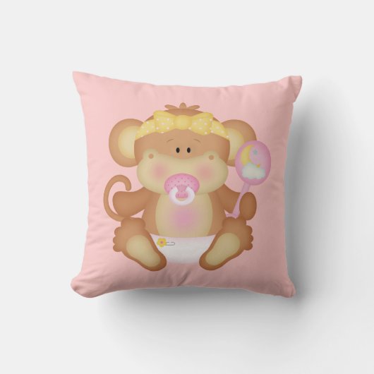 ベビーガールモンキーベッドルームまたはソファ枕 クッション (正面)