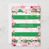 ベビーガールユダヤ人名前付けフローラグリーンピンクヘブライ 招待状 (裏面)