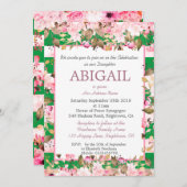 ベビーガールユダヤ人名前付けフローラグリーンピンクヘブライ 招待状 (正面/裏面)