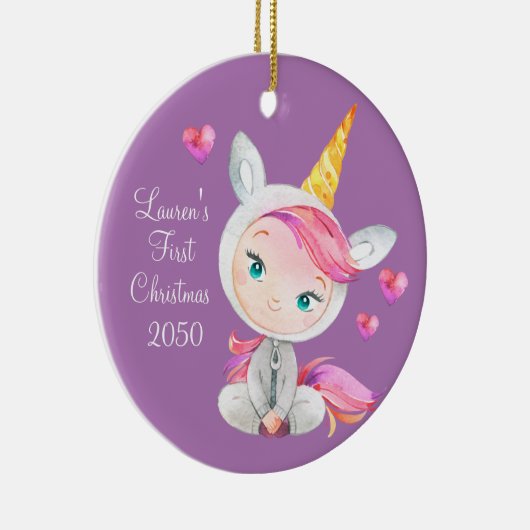 ベビーガールユニコーン初めてのクリスマス セラミックオーナメント (右)