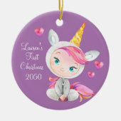 ベビーガールユニコーン初めてのクリスマス セラミックオーナメント (正面)