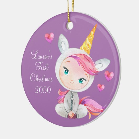 ベビーガールユニコーン初めてのクリスマス セラミックオーナメント (左)
