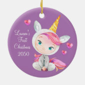 ベビーガールユニコーン初めてのクリスマス セラミックオーナメント (裏面)