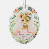 ベビーガールライオンクブウォーターカラーフローラ名前をカスタムする セラミックオーナメント (右)
